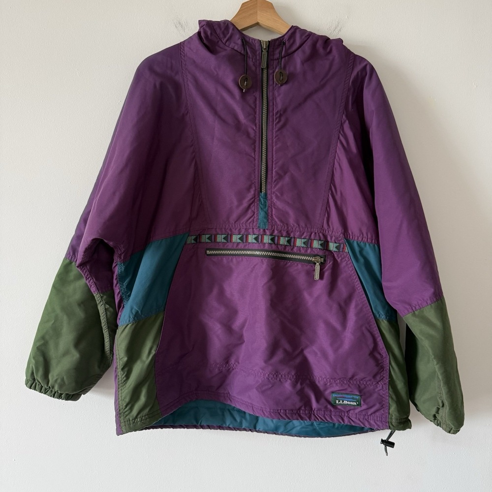VTG 90s Womens Large LL Bean Pullover Aztec Hooded Anorak Windbreaker Jacket USA - Picture 2 of 16
